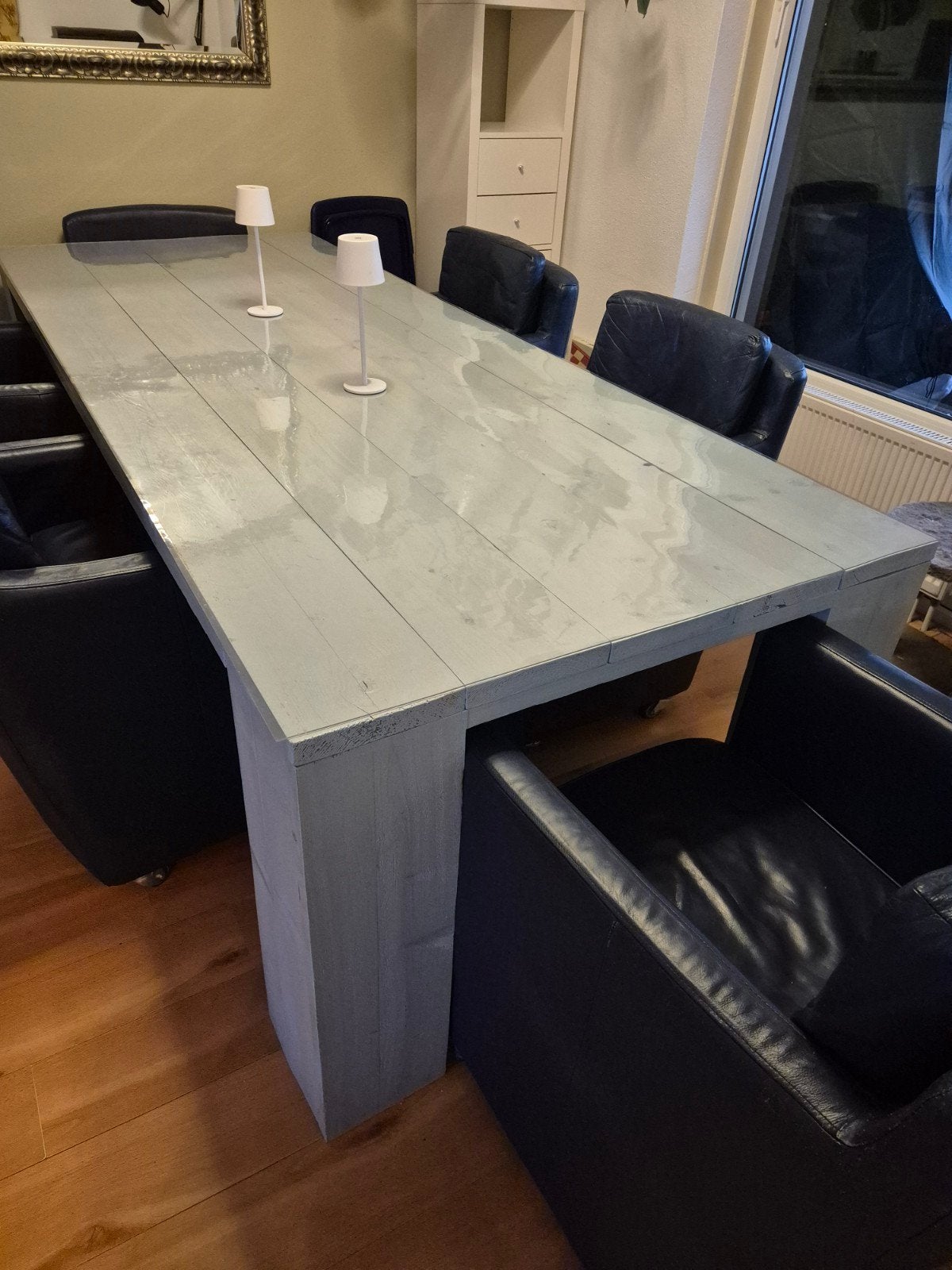 Robuuste eettafel steigerhout  250x100 met tafelzeil, Ophalen, Gebruikt, 200 cm of meer, 50 tot 100 cm