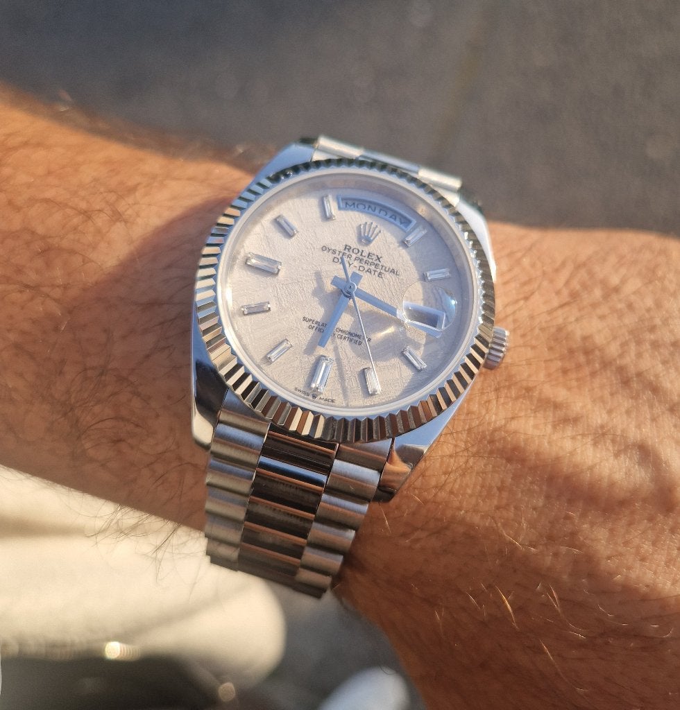 Rolex Day-Date 40 Meteorite Dial – Ice Grey – Nieuw, Staal, Polshorloge, Nieuw, Ophalen of Verzenden