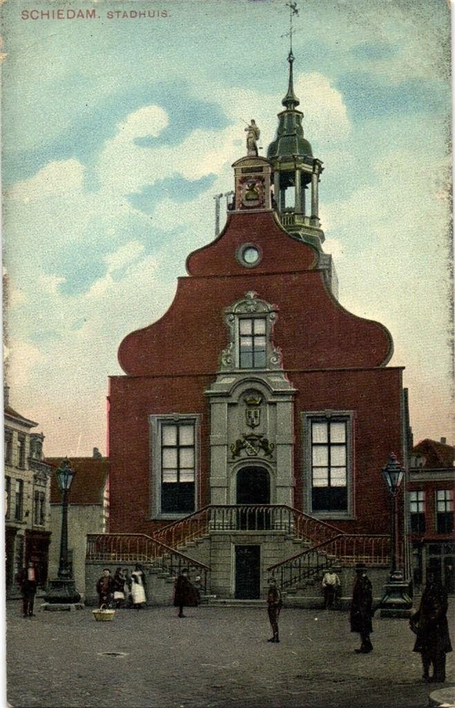 Schiedam. Stadhuis. - 1918 gelopen, Verzenden, Voor 1920, Gelopen, Zuid-Holland