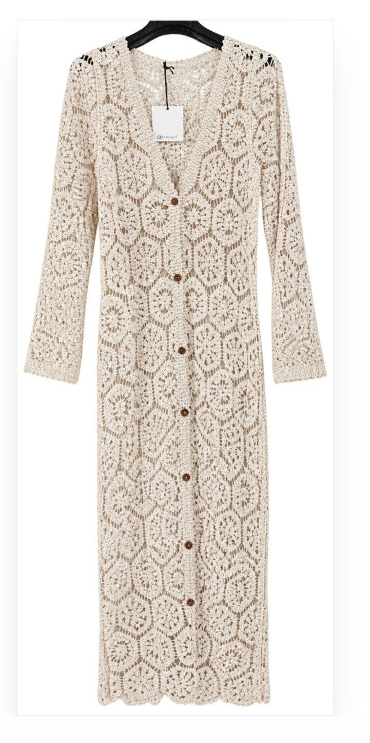 Prachtig nieuw lang gehaakt vest Studio - free size, Studio, Beige, Maat 42/44 (L), Nieuw