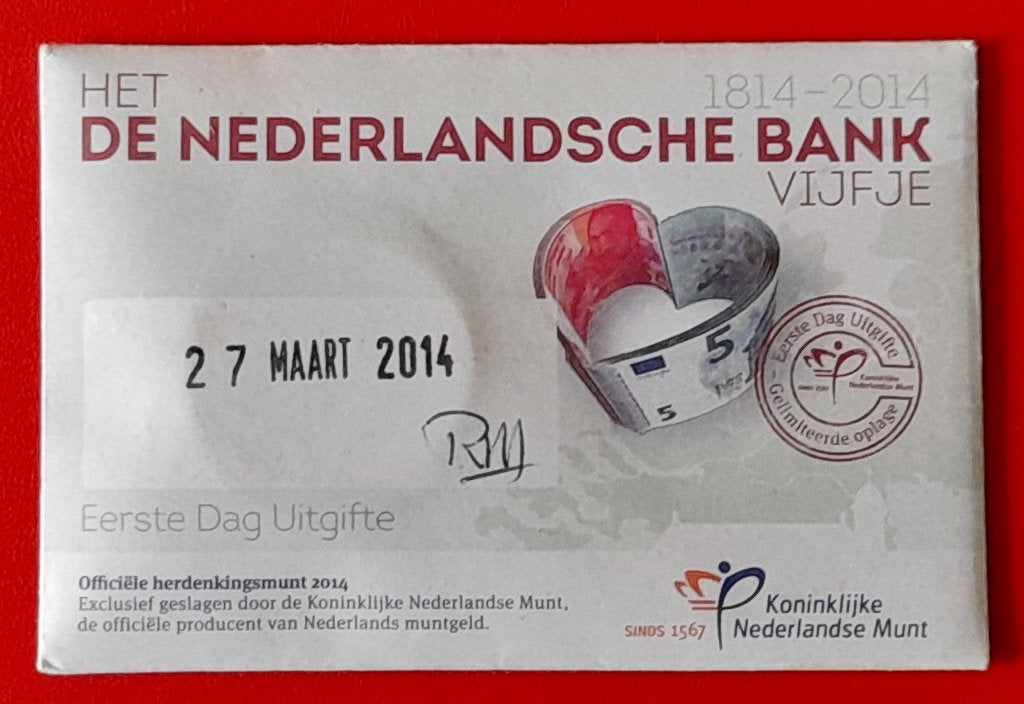 coincard Nederland 5 euro 2014 Nederlandse Bank vijfje EDU, Verzenden, Koningin Beatrix, Euro's, Setje