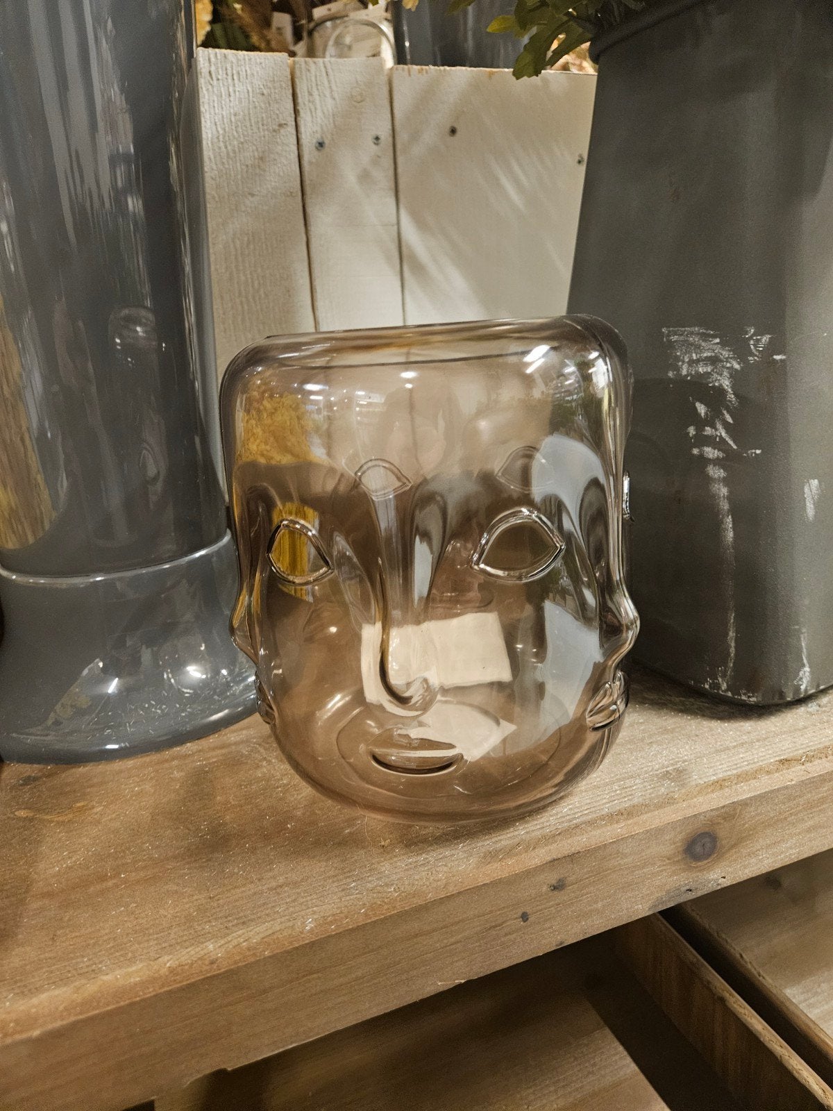 Clayre & Eef Glazen Vaas Hoofd Bruin - Nieuwstaat, Ophalen of Verzenden, Nieuw, Bruin, Glas