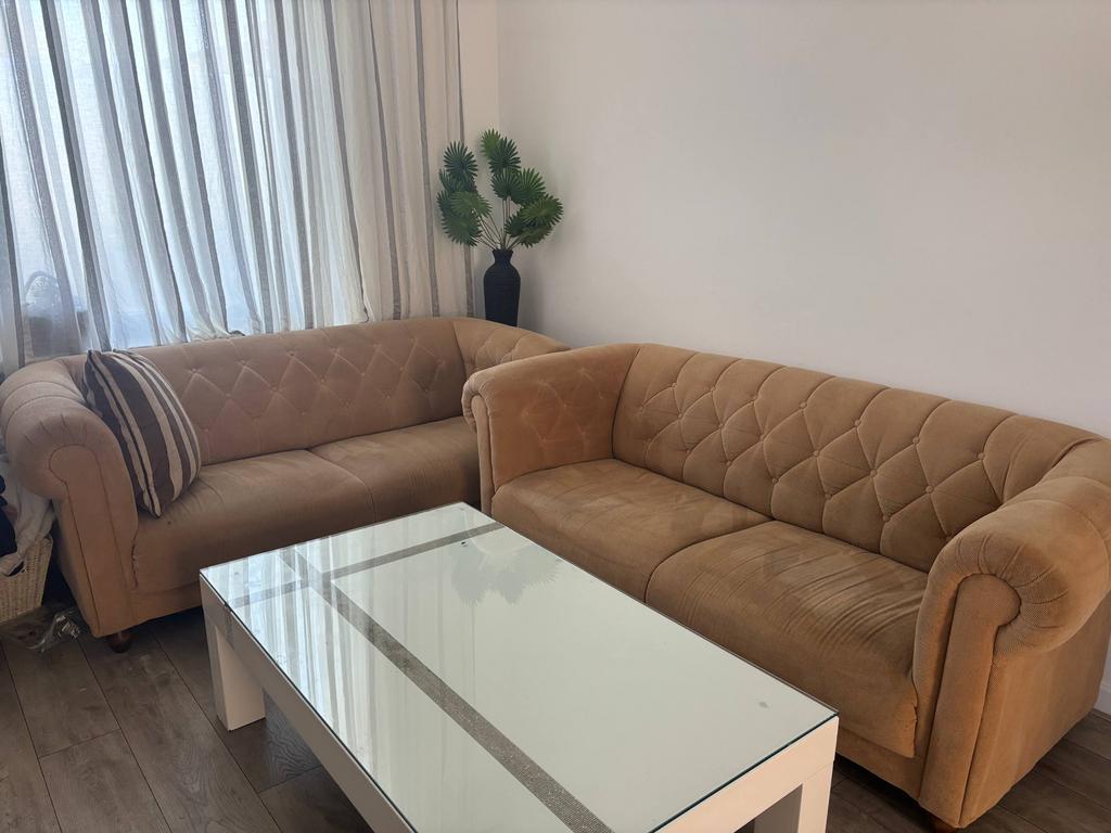 Set van 2 beige banken, zo goed als nieuw, Driepersoons, 75 tot 100 cm, Ophalen of Verzenden, Zo goed als nieuw