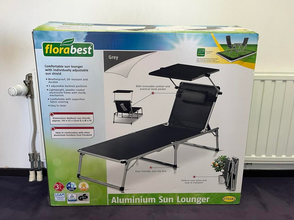 Verstelbaar, Lichtgewicht zonnebed, aluminium weerbestendig, Tuin en Terras, Ligbedden, Ophalen, Nieuw, Textileen, Verstelbaar