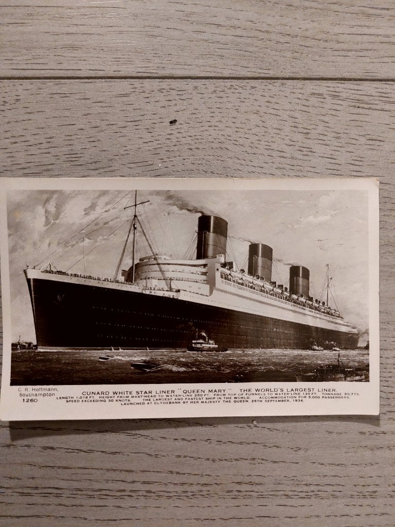 Cunard White Star Liner Queen Mary - 8 Ansichtkaarten, Ophalen of Verzenden, Zo goed als nieuw, Motorboot, Kaart, Foto of Prent