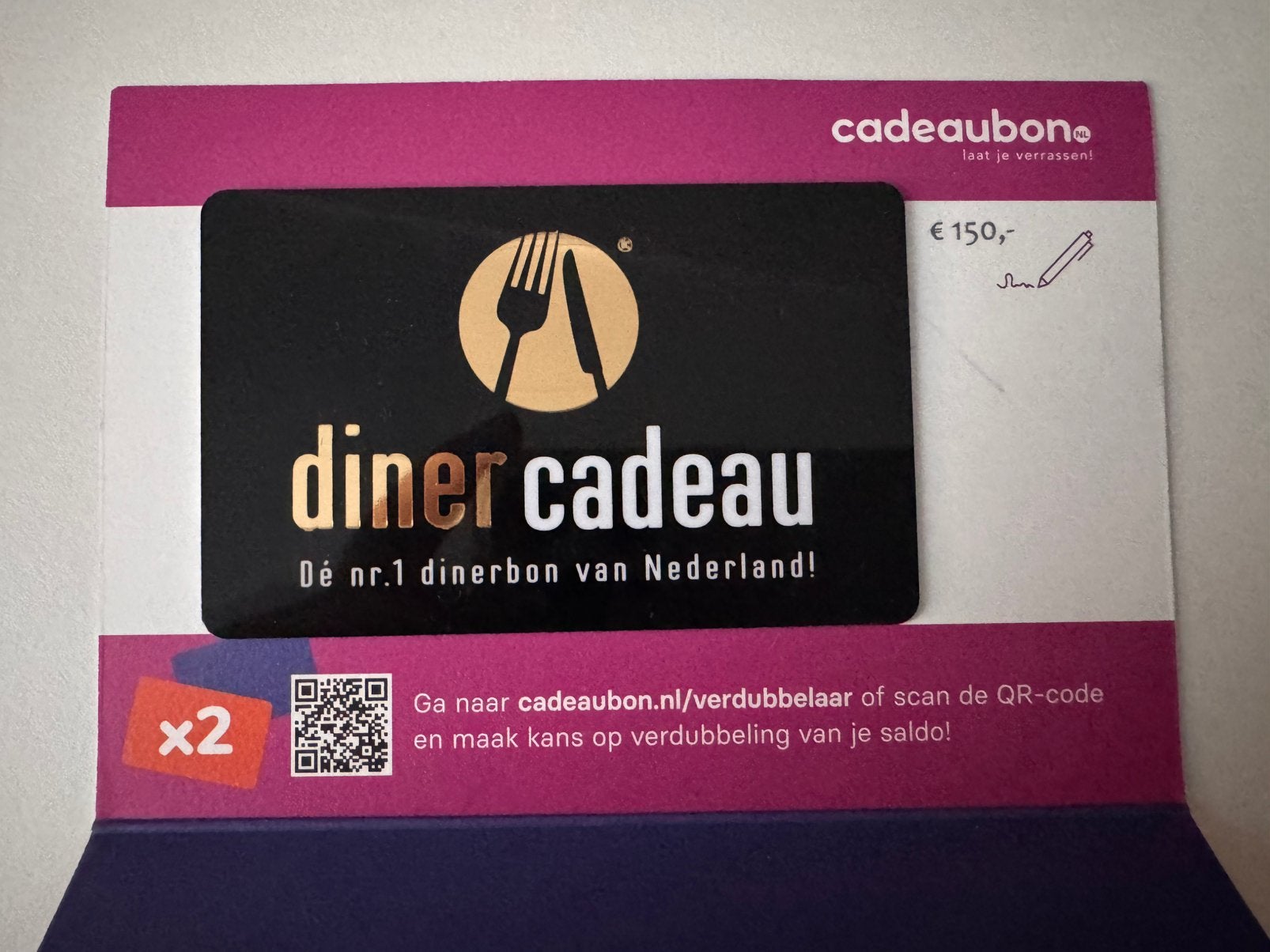 150 euro cadeaubon voor 135 euro overnemen, Eén persoon, Cadeaubon