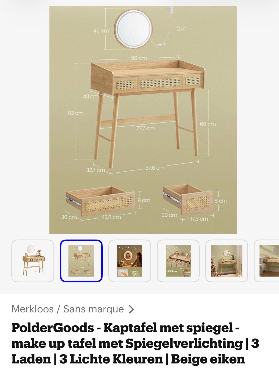 Make-up tafel, Ophalen, Gebruikt, 50 tot 100 cm, Minder dan 100 cm