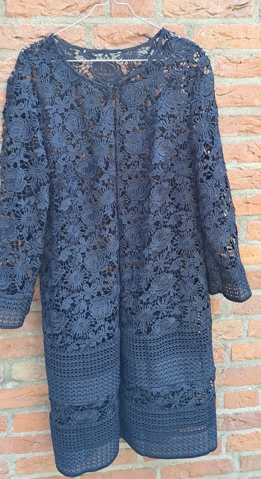 Donkerblauwe kanten jas, Maat 38/40 (M), Blauw, Ophalen of Verzenden, Knielengte