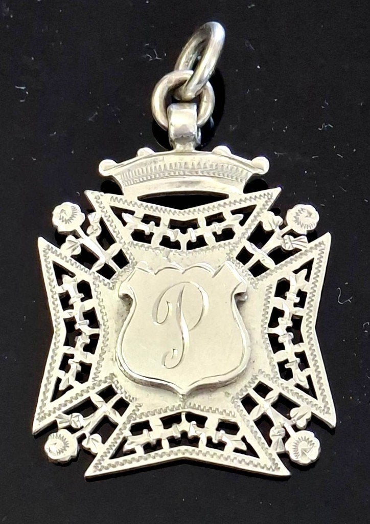 Antieke Engelse Sterling Zilver Watch Fob Hanger 1896, Ophalen of Verzenden, Zilver, Hanger