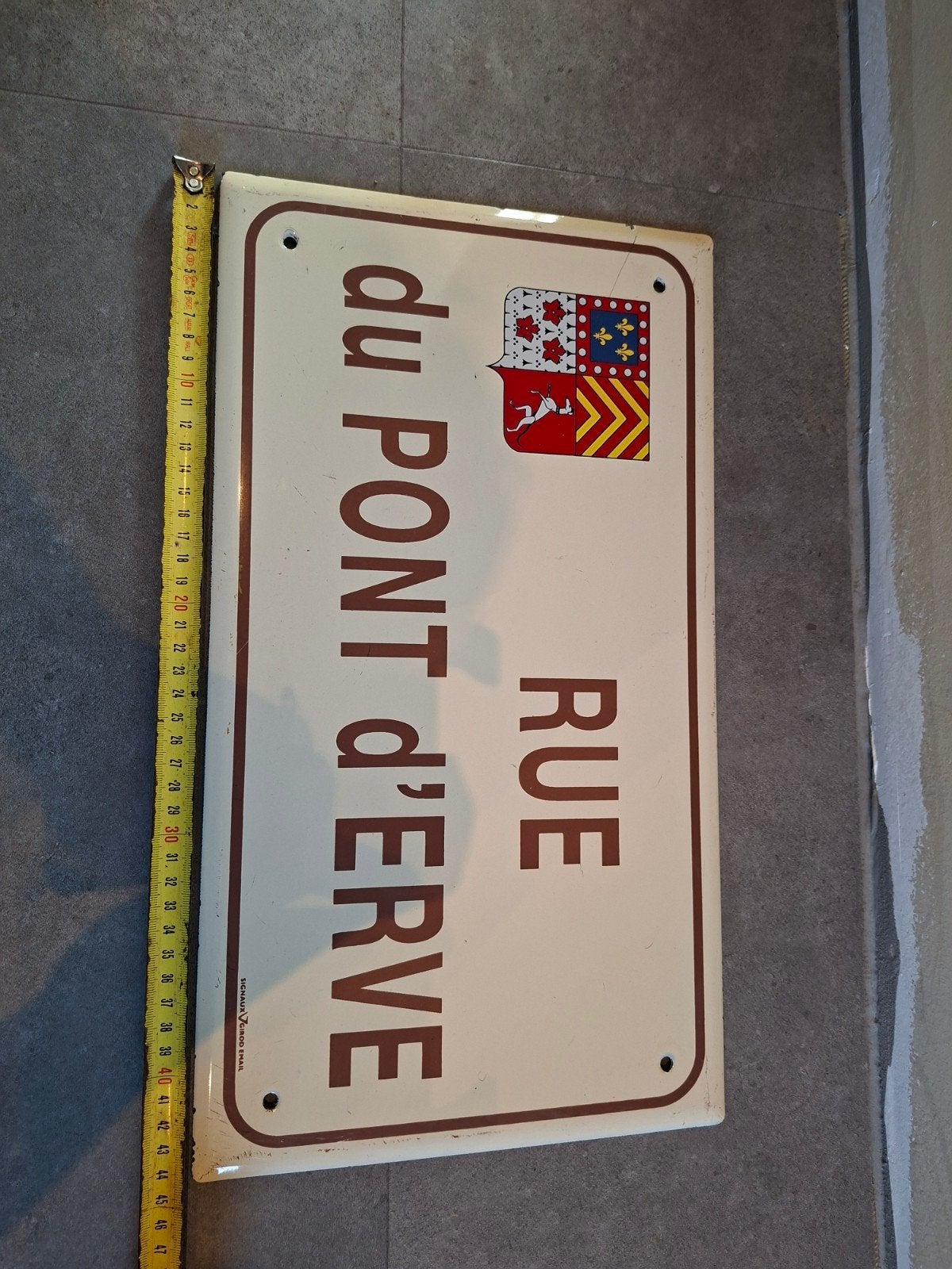 Vintage geëmailleerd straatnaambord "RUE du PONT d'ERVE", Ophalen of Verzenden