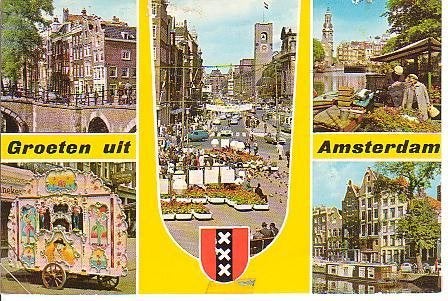 Ansichtkaart 	Amsterdam	5-luik	Draaiorgel, Verzenden, 1960 tot 1980, Ongelopen, Noord-Holland
