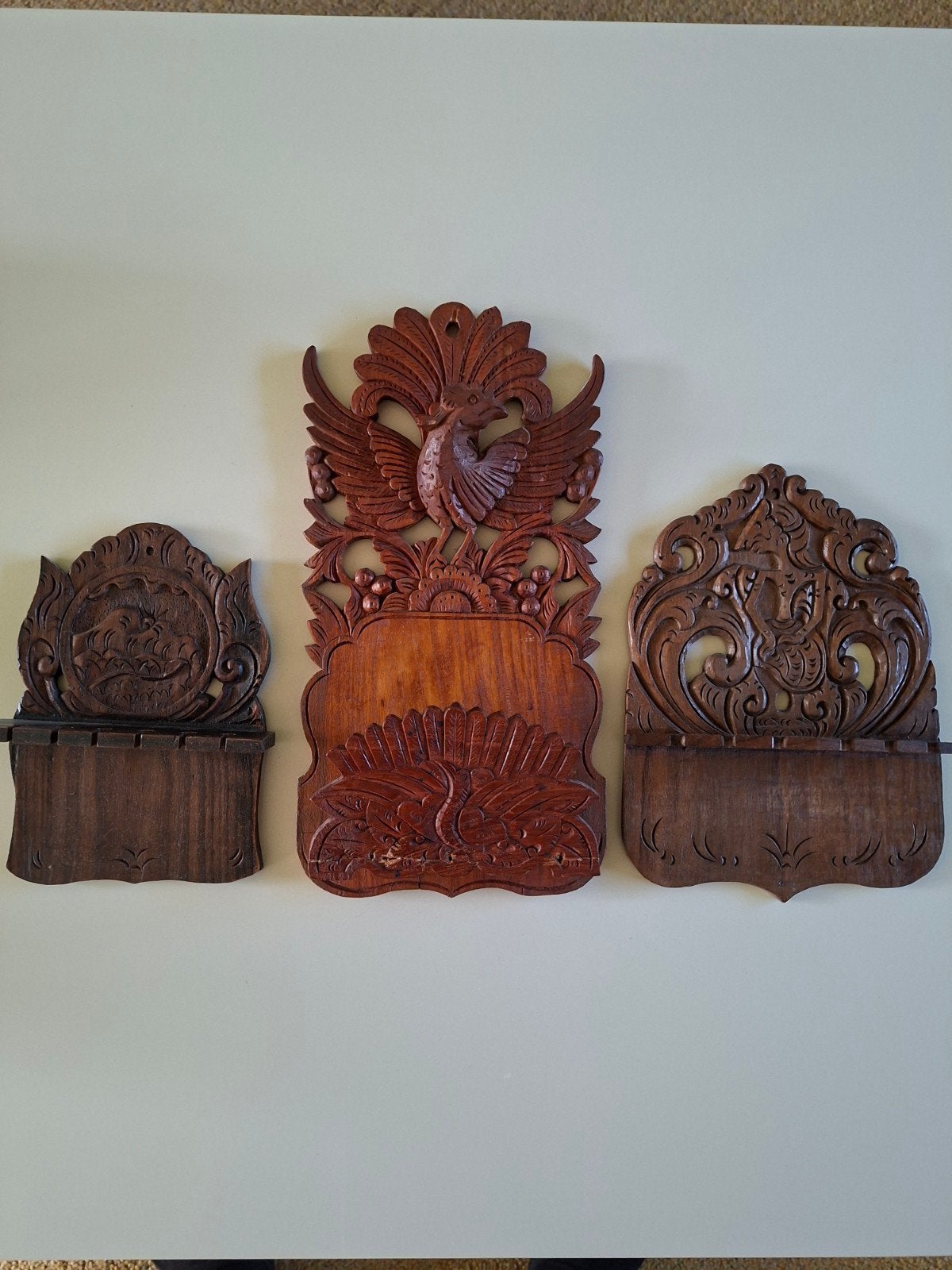 3x Balinese lepel rekjes/ houtsnijwerk/ jaren "50, Ophalen of Verzenden