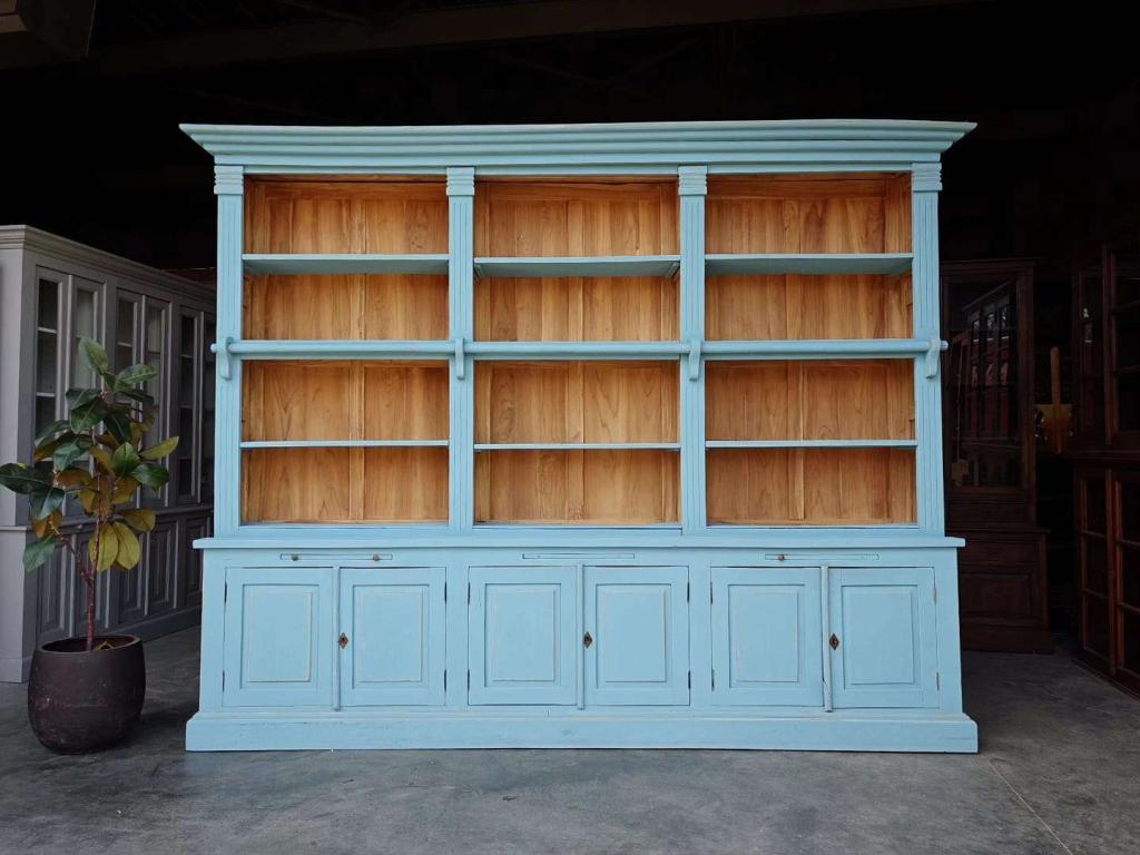 Geweldige brede bibliotheekkast | Blauwe boekenkast #7484, Huis en Inrichting, Niet ingevuld, 200 cm of meer, Niet ingevuld, Ophalen of Verzenden