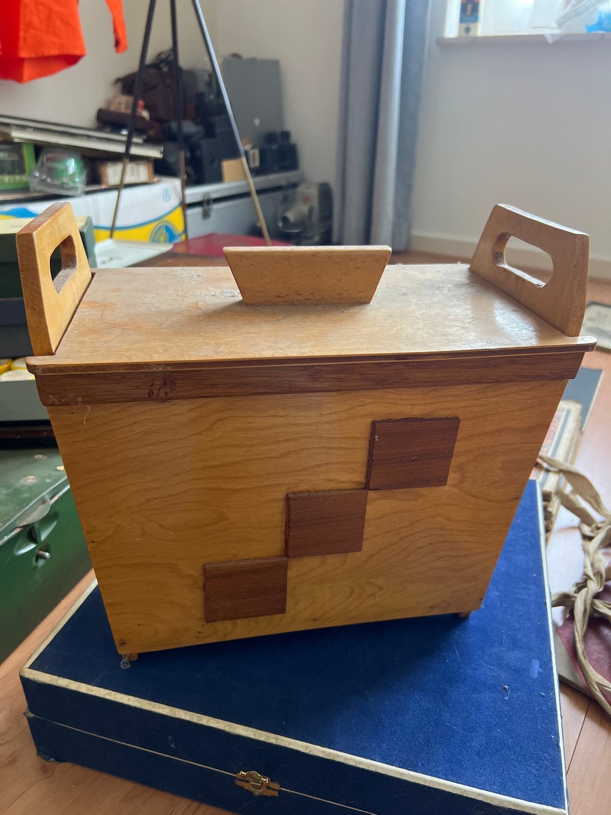Vintage houten lectuurbak met handvatten, Met handvat, Gebruikt, Lectuurbak, Hout
