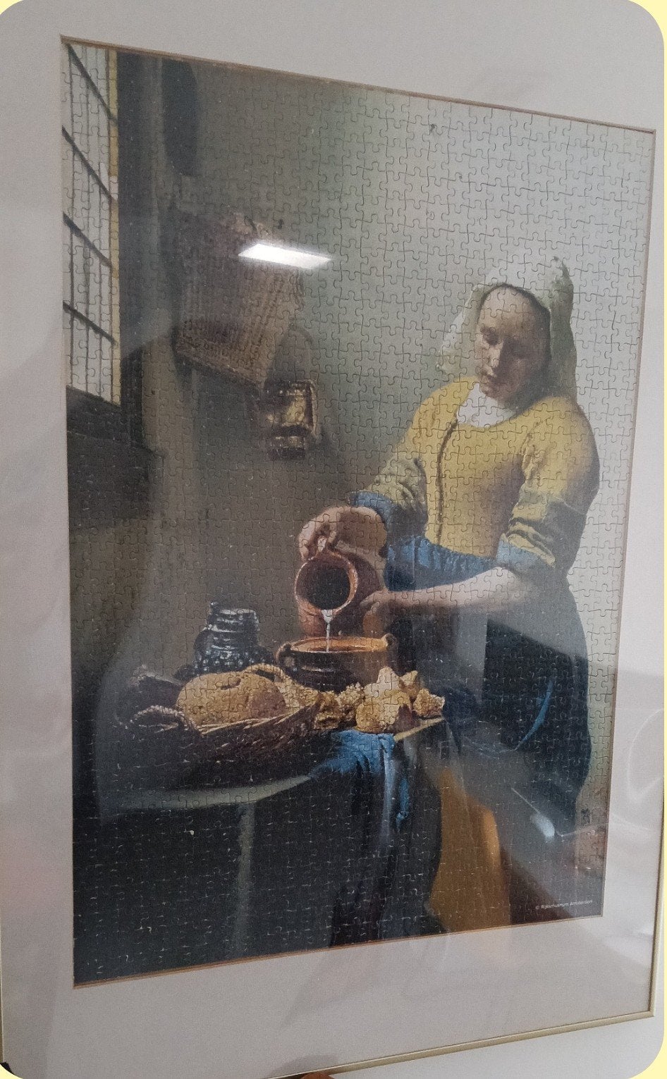 Messing fotolijst met Melkmeisje puzzel en passepartout, Huis en Inrichting, Ophalen, 50 – 75, Minder dan 50 cm, Gebruikt
