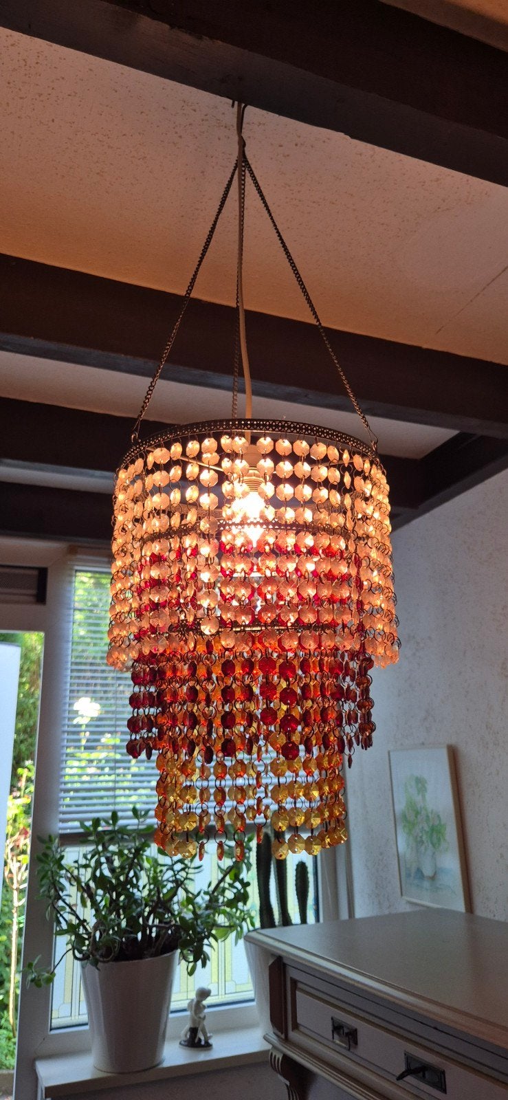 Vintage hanglamp met kralen, 60cm hoog, Ophalen