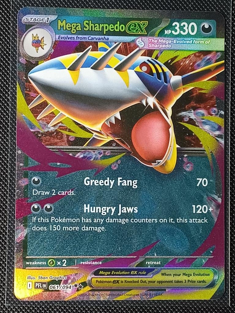 Mega Sharpedo ex 061/094 Phantasmal Flames Pokémon Kaart, Ophalen of Verzenden, Zo goed als nieuw, Losse kaart, Foil