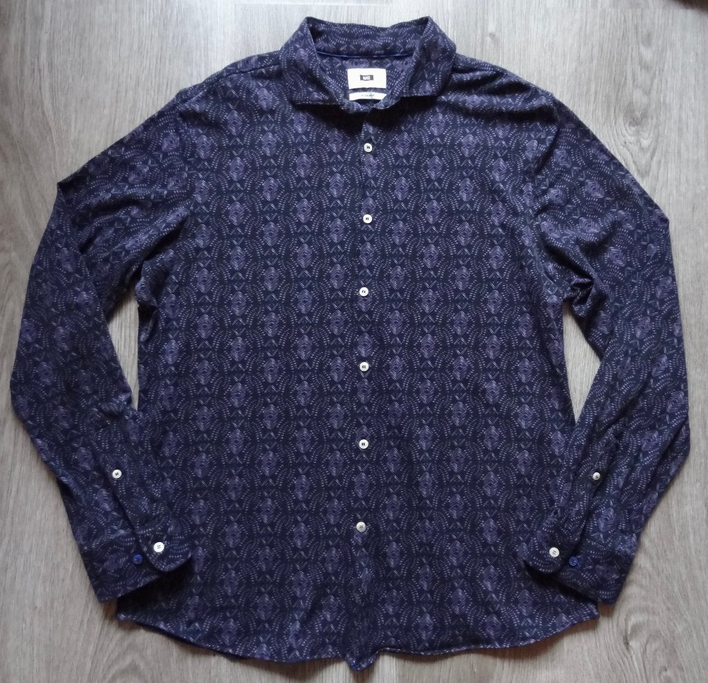 We fashion slim fit overhemd met print zwart paars maat M, Kleding | Heren, Overhemden, Paars, Zo goed als nieuw, WE Fashion, Halswijdte 39/40 (M)