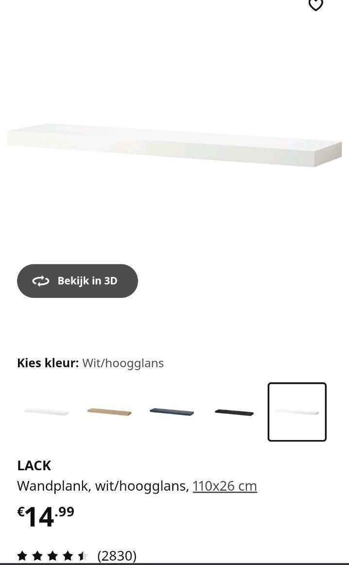 LACK Wandplank shelf shelves, wit/hoogglans, 110x26 cm 3st, Ophalen, Gebruikt, 100 tot 150 cm, Mdf