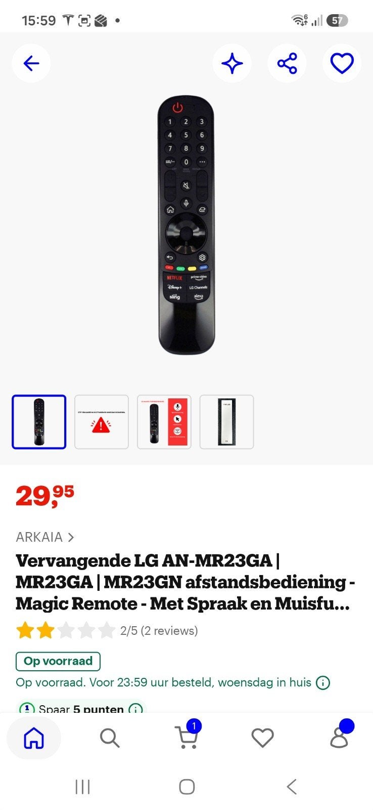 LG AN-MR23GA Magic Remote Afstandsbediening, Audio, Tv en Foto, Tv, Ophalen of Verzenden, Zo goed als nieuw, Origineel