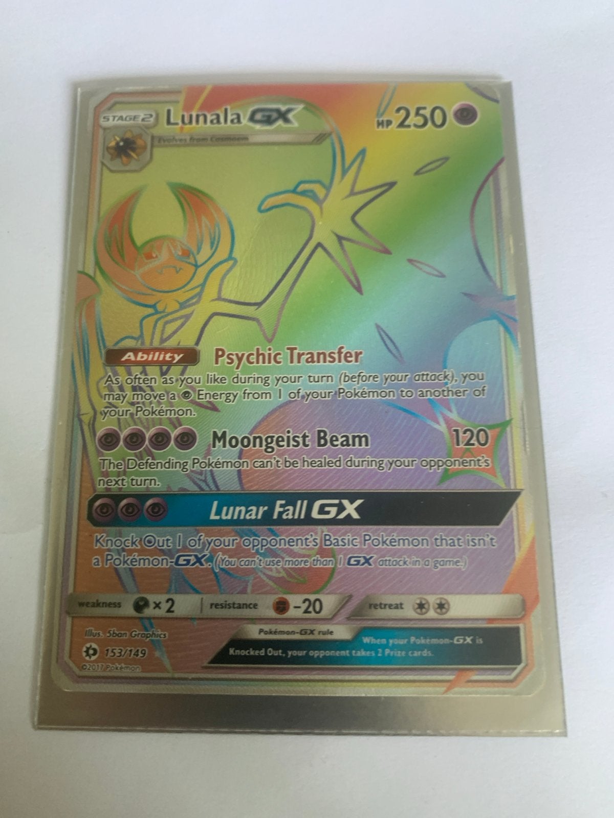 Pokémon TCG Lunala GX Rainbow Rare 153/149 Sun & Moon, Ophalen, Zo goed als nieuw, Losse kaart, Foil