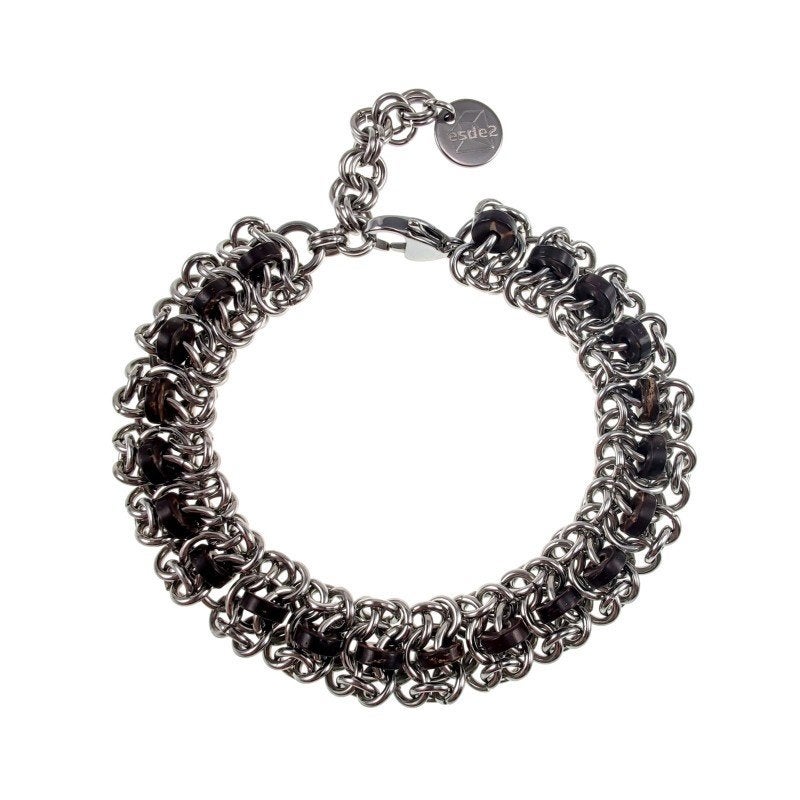 Europese Weeftechniek Armband RVS + Kokosnootschalen unisex, Sieraden, Tassen en Uiterlijk, Armbanden, Staal, Verzenden, Nieuw