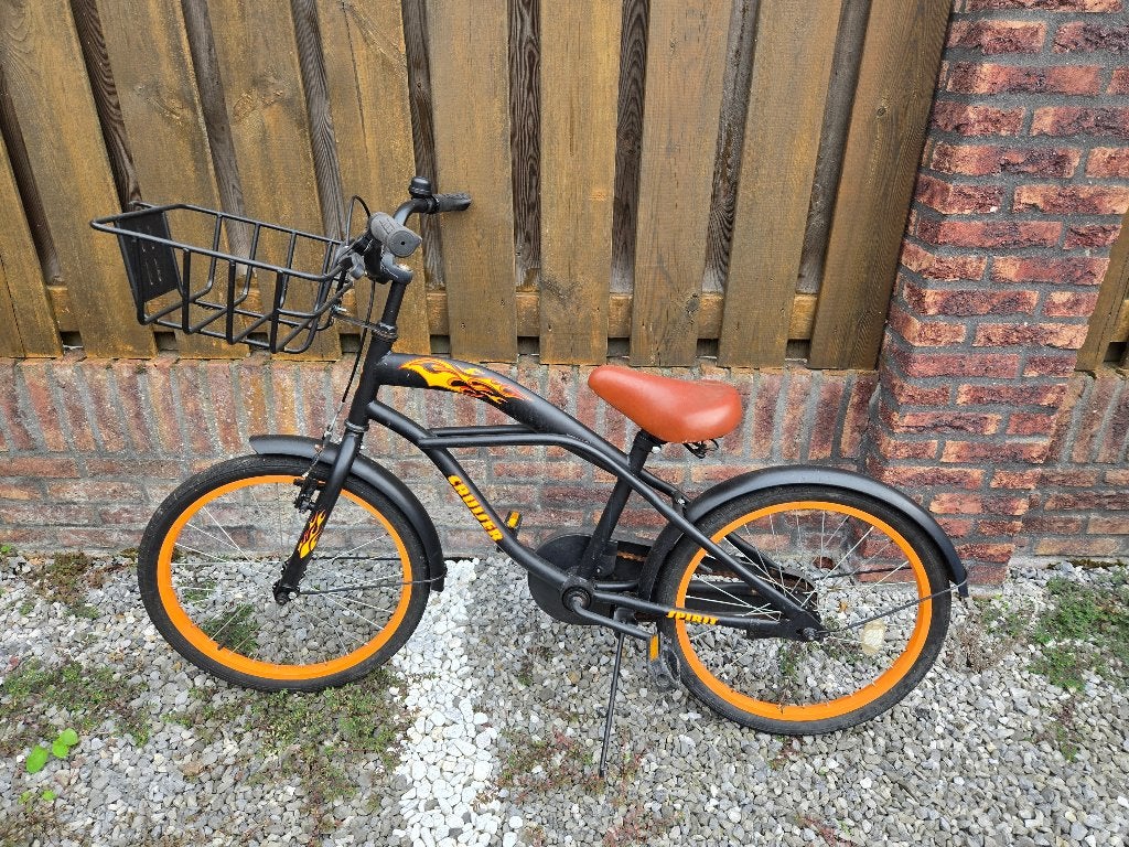 Kinderfiets met mandje - Zwart/Oranje, Ophalen, 20 inch of meer, Velgrem, Zo goed als nieuw