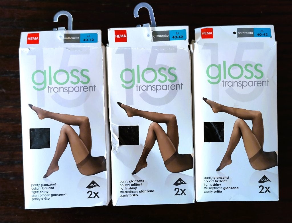 3x Hema 15 Gloss trasparante Panty, 15 Den, Antraciet, 40-42, Nieuw, Maat 40/42 (M), Ophalen of Verzenden, Grijs
