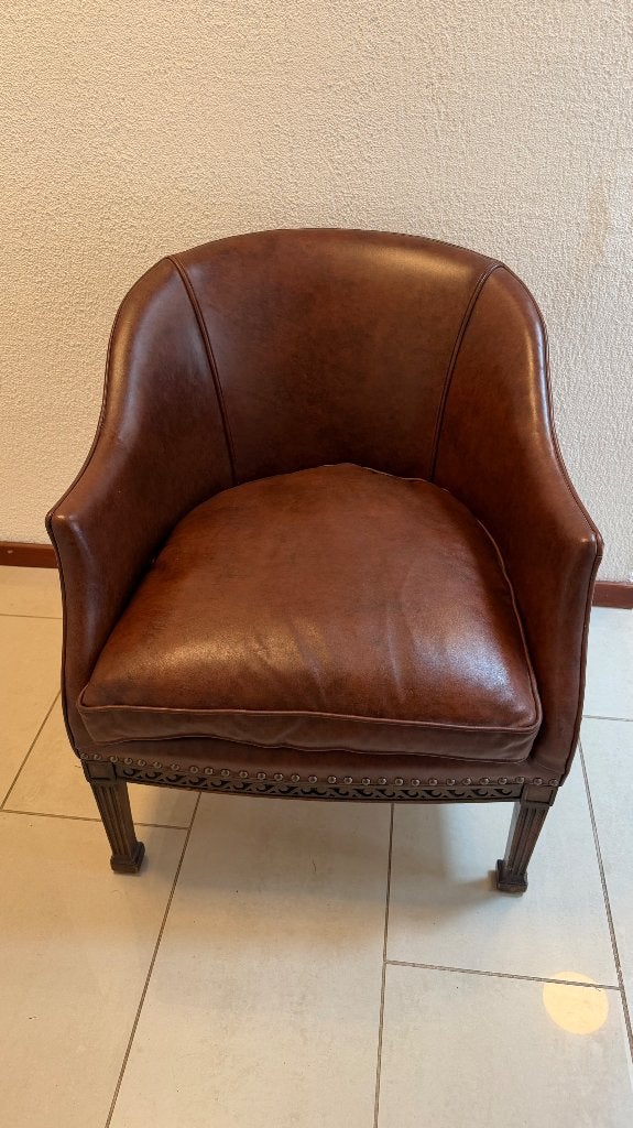 Antieke mahoniehouten kuipfauteuil / tub chair, ca. 1900, Ophalen of Verzenden