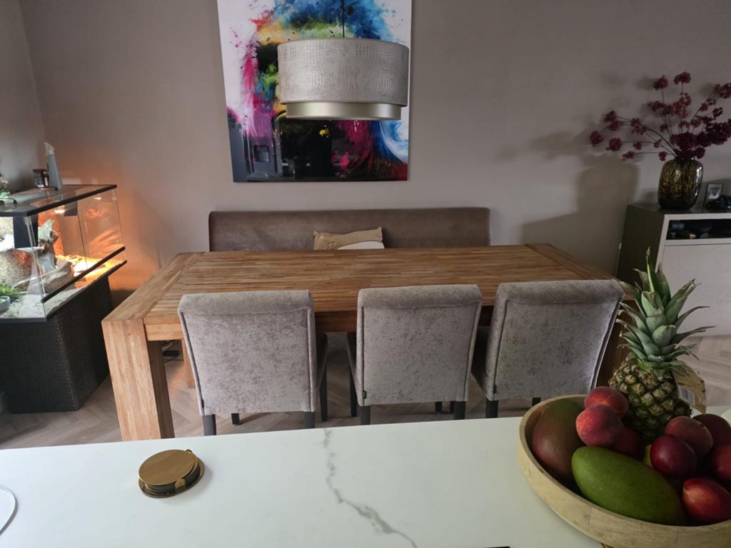 Massief teakhouten eettafel, Ophalen, Gebruikt, Teakhout, 200 cm of meer