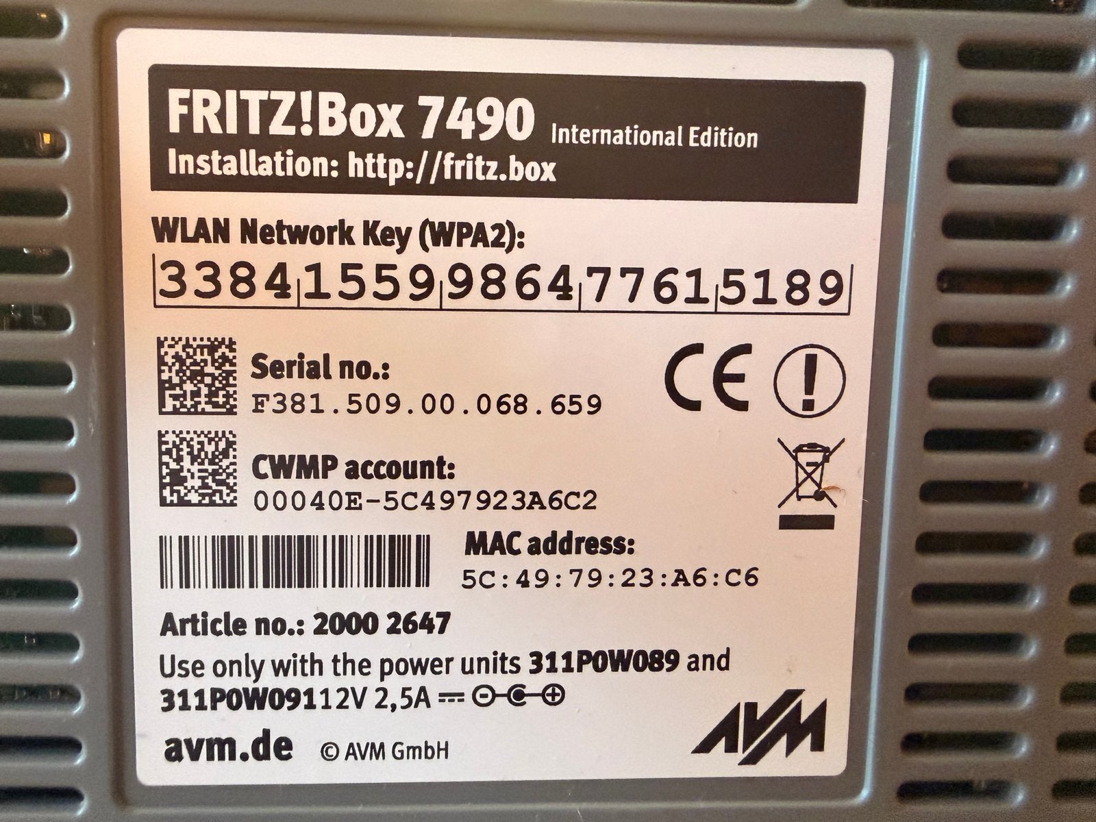AVM FRITZ!Box 7490 International Edition Router, Computers en Software, Routers en Modems, Gebruikt, Router, Ophalen of Verzenden