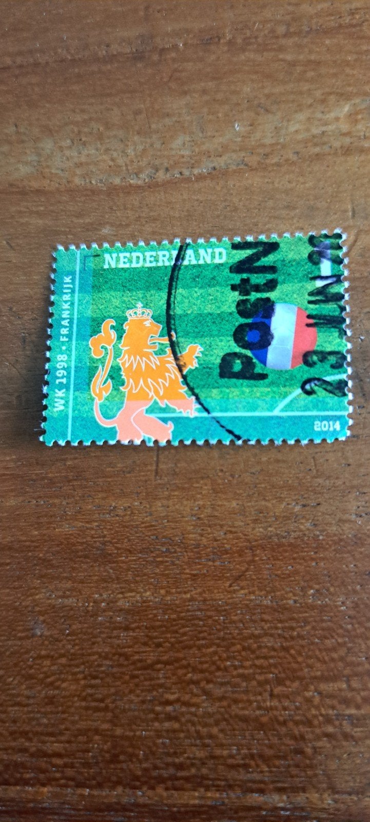Zegel Voetbal Oranje WK 2014 .gestempeld., Ophalen of Verzenden