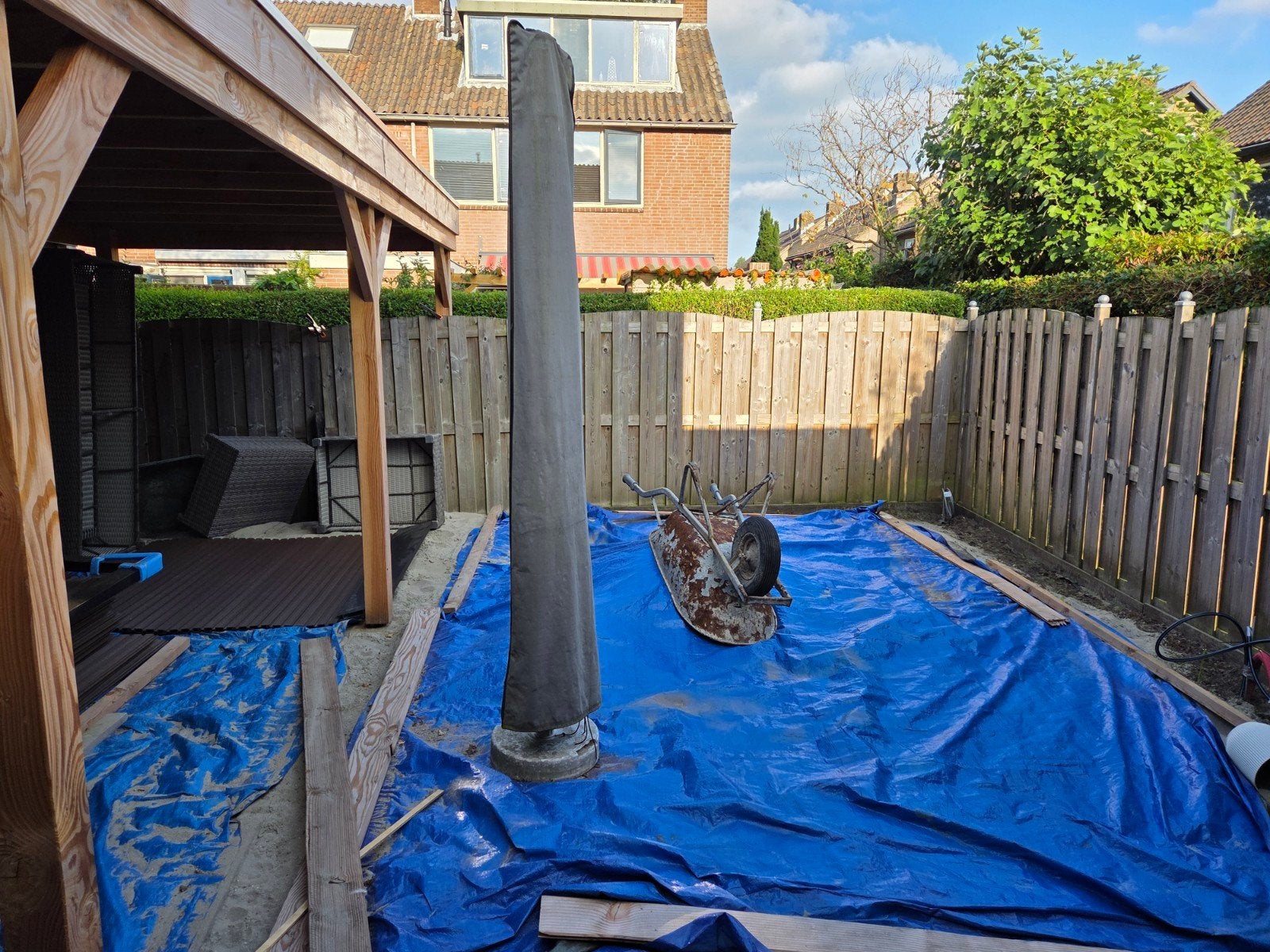 Schutting 180cm breed met poort en 2 smallere delen, Ophalen, Hout, Minder dan 3 meter, 1 tot 2 meter