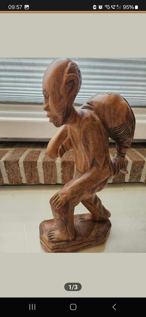 Houten beeldje van een visser, 40 cm hoog, Ophalen, 20 - 50 cm, Beeld, Hout