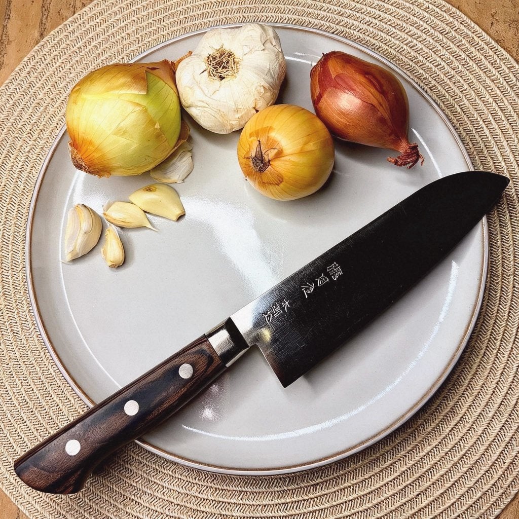 Japans Santoku Koksmes – Aogami / RVS – Vlijmscherp, Huis en Inrichting, Los bestek, Keukenmes, Ophalen of Verzenden, Zo goed als nieuw