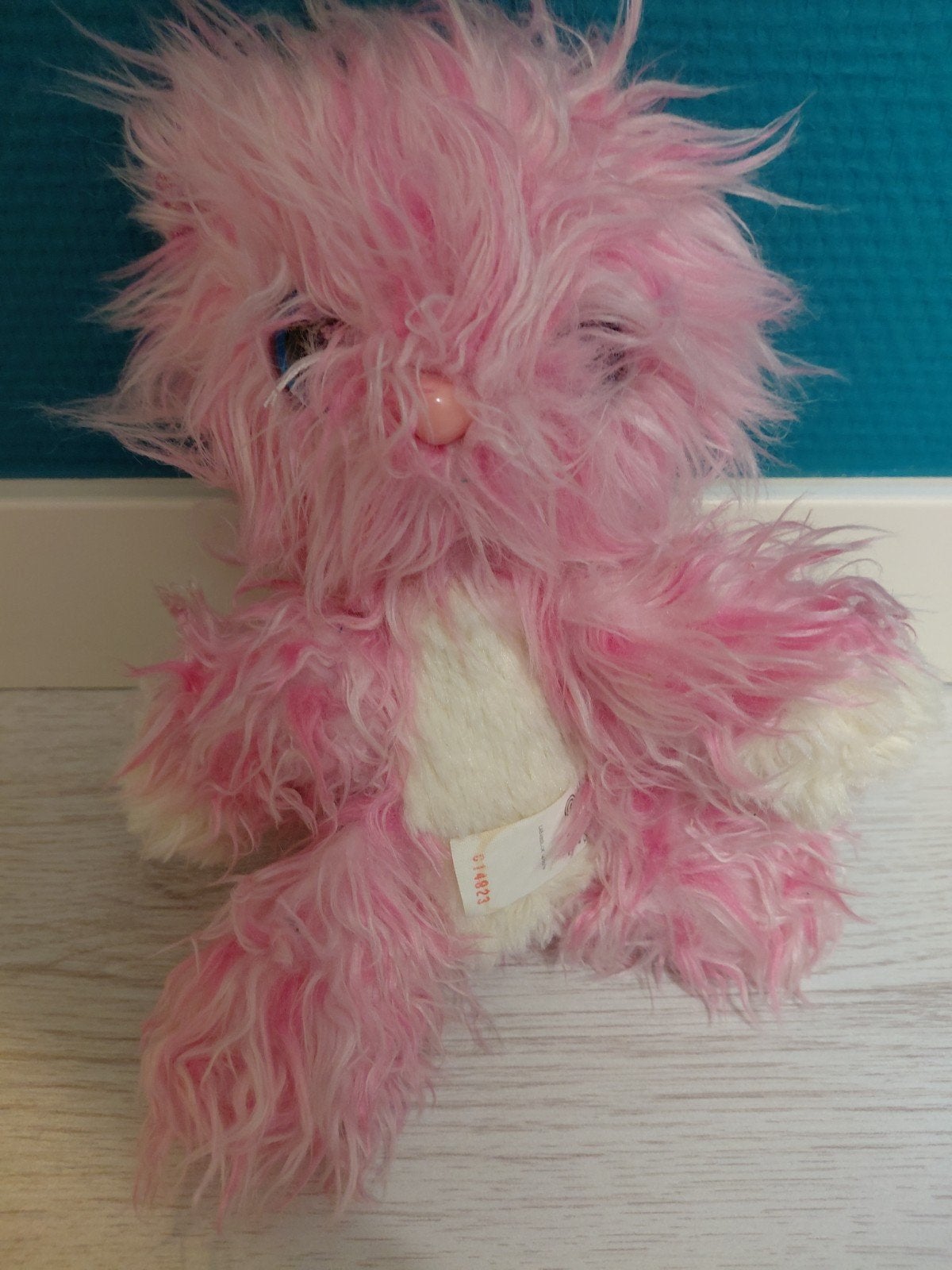 Schattige roze kat knuffel met blauwe ogen, Ophalen, Zo goed als nieuw, Roze, Kat