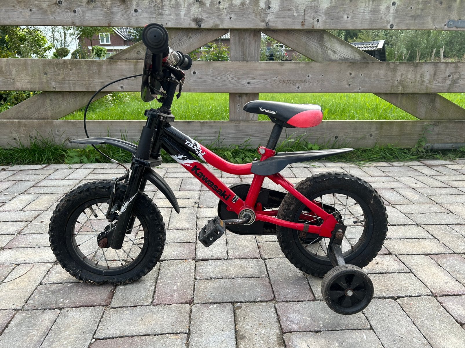 Kawasaki kinderfiets, Ophalen, Gebruikt, Minder dan 16 inch, Zijwieltjes