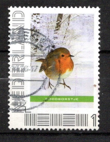 gestempelde zegel Persoonlijke: uit vel van 3. roodborstje, Postzegels en Munten, Ophalen of Verzenden, Na 1940, Gestempeld