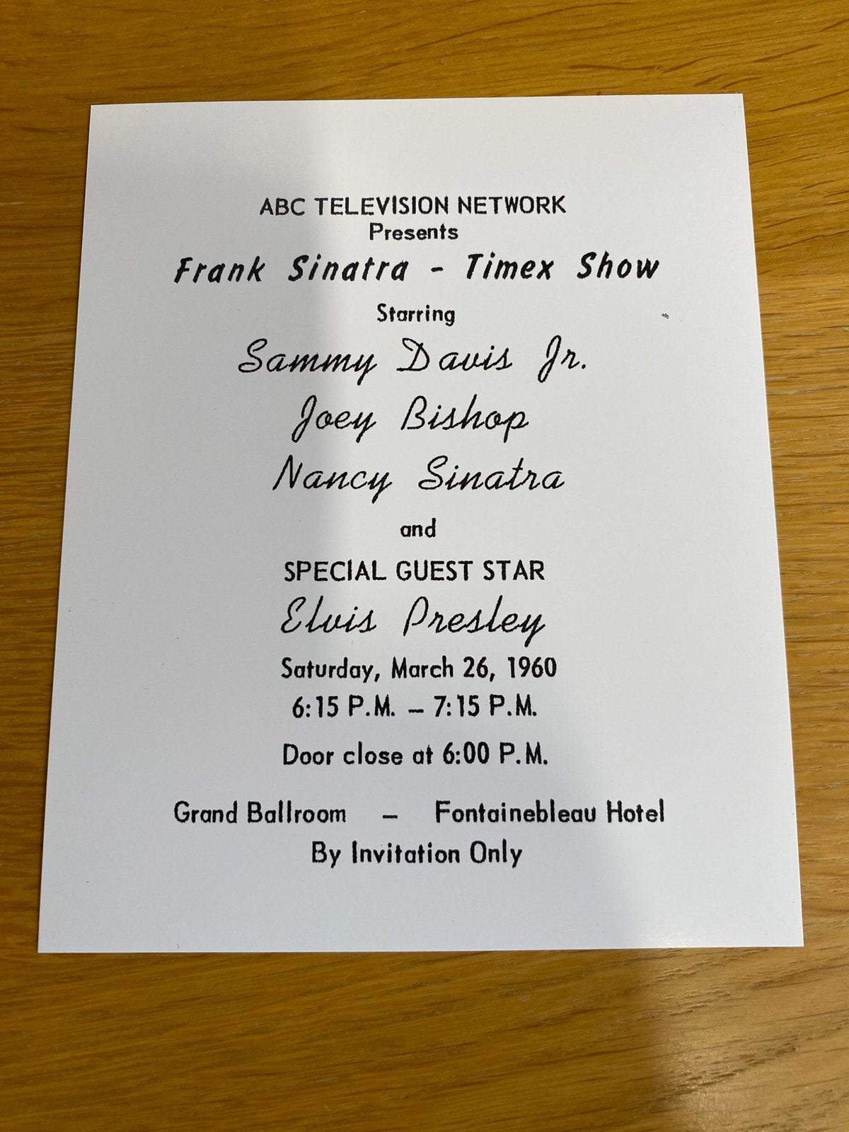 Frank Sinatra invitatie kaartje elvis presley, Verzenden, Zo goed als nieuw, Foto of Kaart