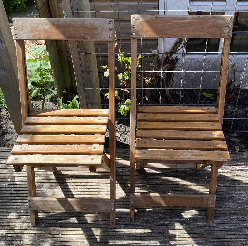 2x Leuke Bistro Stoel - vintage retro brocante landelijk, Tuin en Terras, Ophalen, Gebruikt, Hout, Inklapbaar