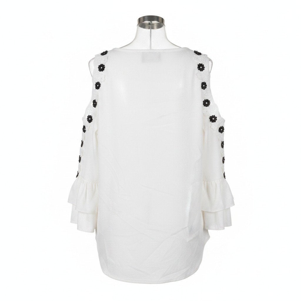 Witte blouse met open schouders en bloemenkant, Kleding | Dames, Wit, Maat 42/44 (L), Ophalen of Verzenden, Zo goed als nieuw