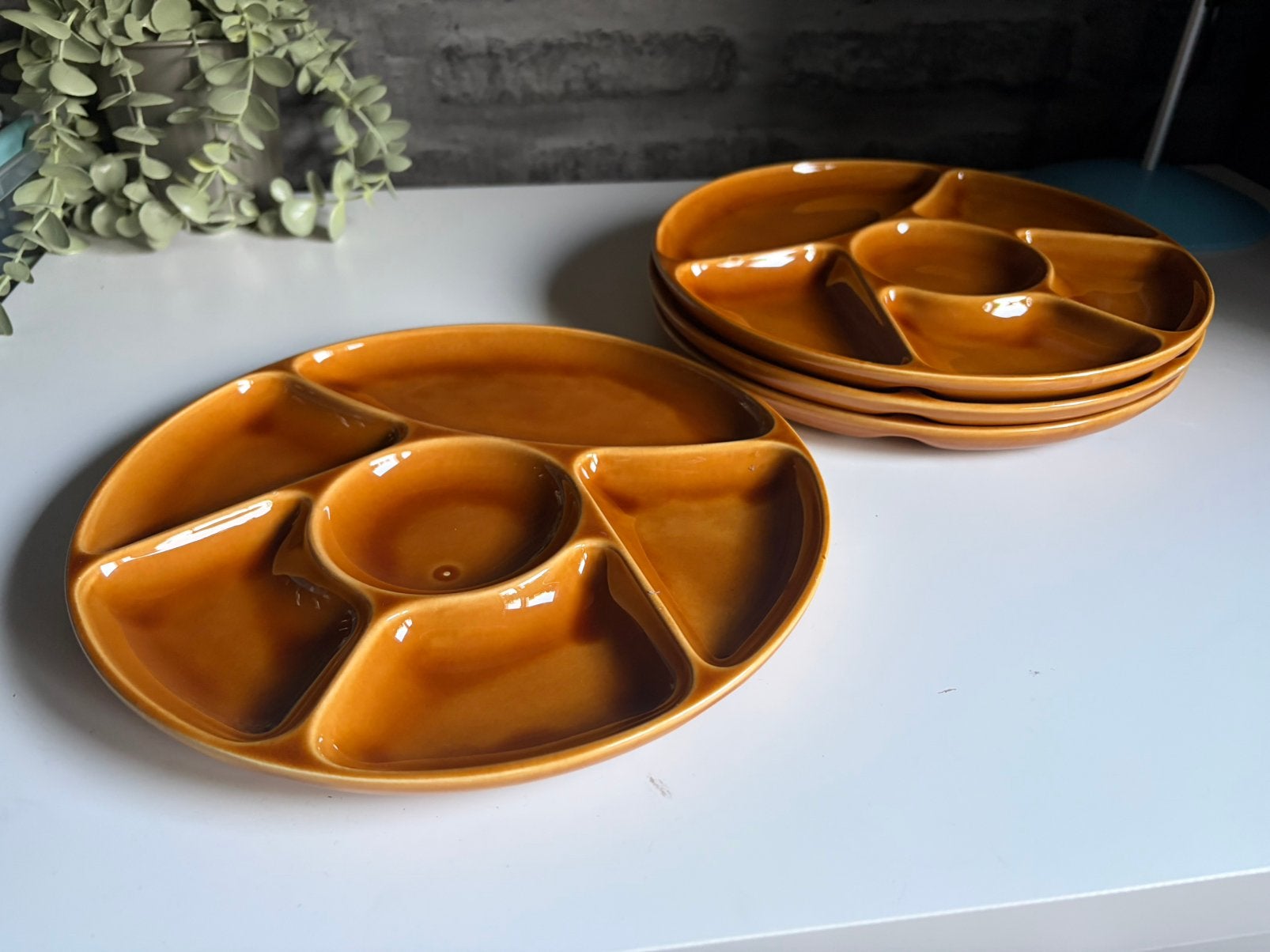 Prachtige vintage Gien vakkenborden set van 4, Overige merken, Vintage, Ophalen of Verzenden, Zo goed als nieuw