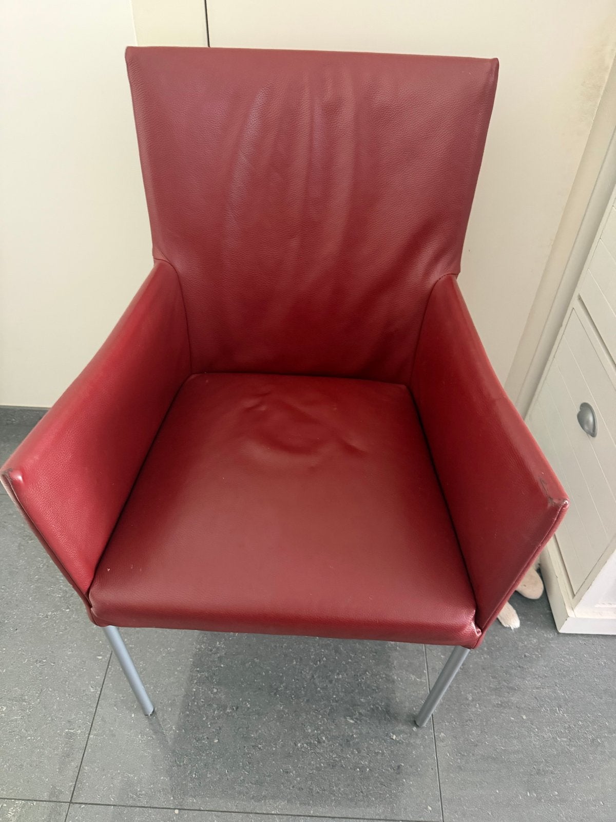 6 Bert Plantagie rode eetstoelen van echt leer, Ophalen, Gebruikt, Leer, Eén