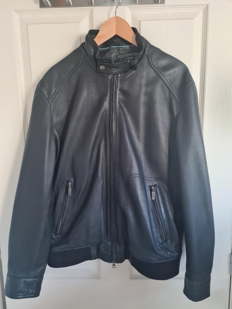 Zwarte vintage leren jas Jasper Conran XL, Kleding | Heren, Jassen | Zomer, Gedragen, Maat 56/58 (XL), Zwart, Ophalen of Verzenden