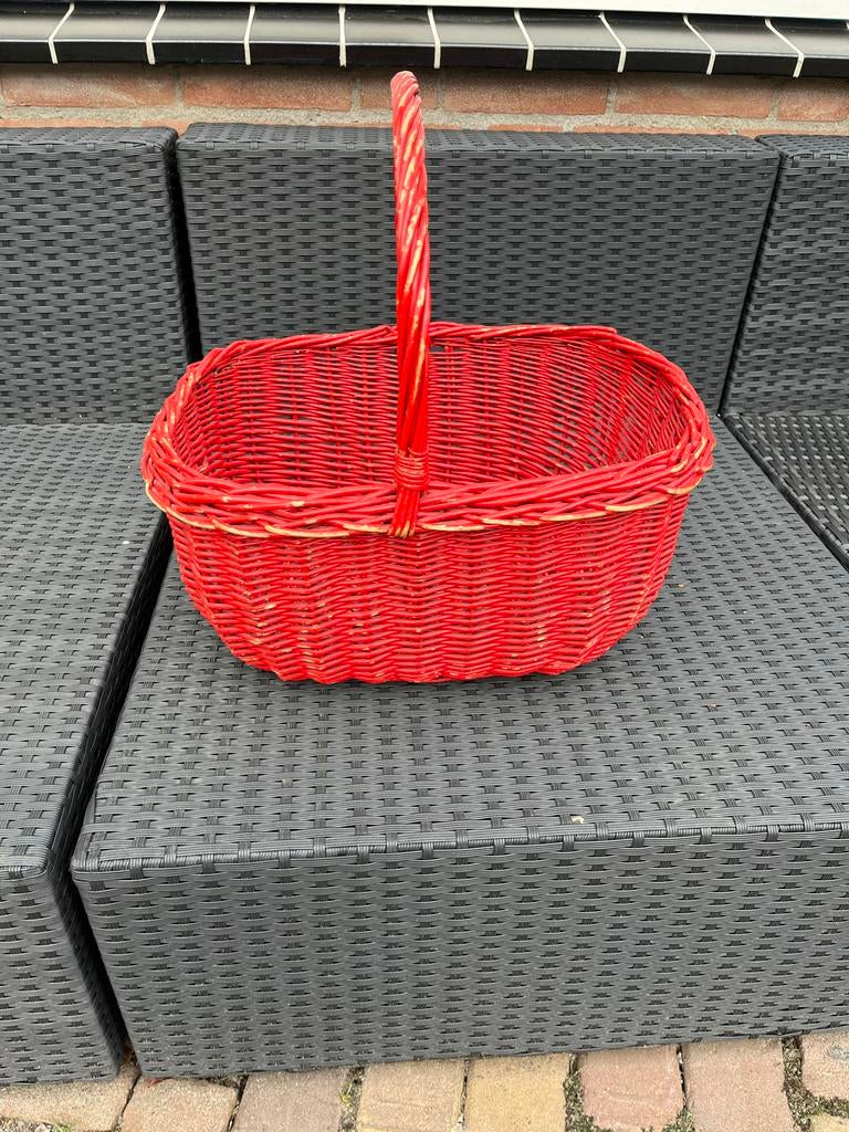 Rode rieten mand 41 cm, Huis en Inrichting, Woonaccessoires | Schalen en Manden, Ophalen, Gebruikt, Mand, Riet