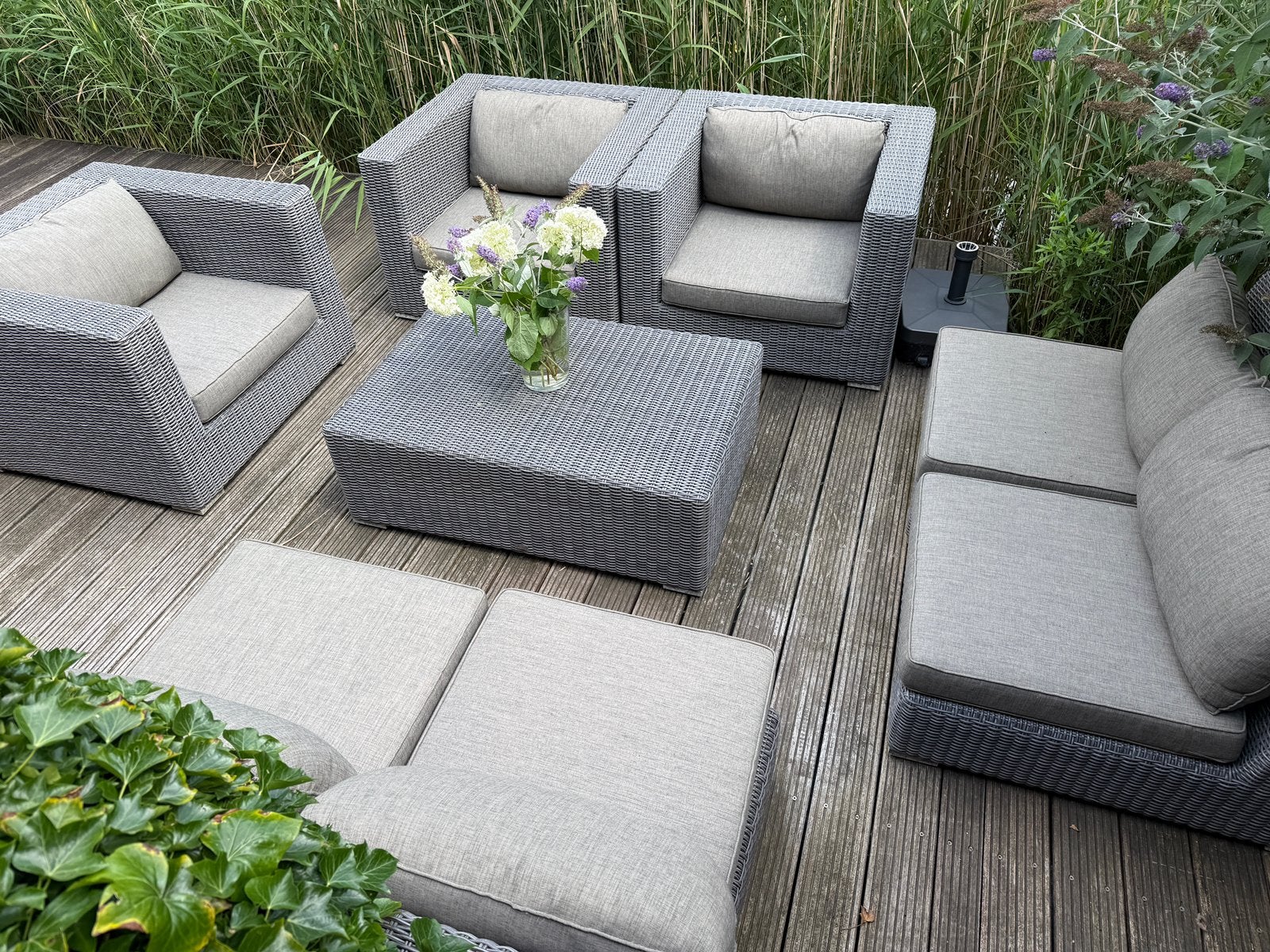 Luxe Bellagio Loungeset Wicker Grijs met Kussens, Ophalen, Gebruikt, Meer dan 8 zitplaatsen, Loungeset