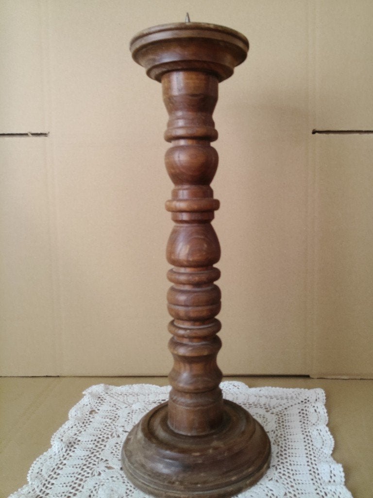 Curiosa houten kandelaar vintage grote houten kandelaar 51cm, Ophalen of Verzenden
