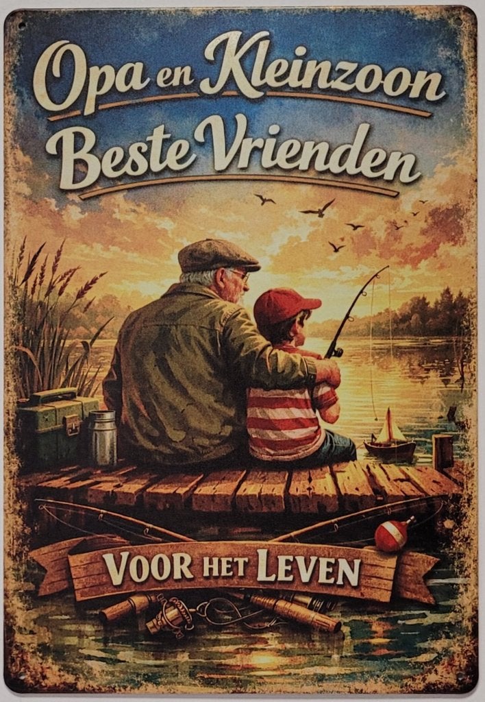 Opa en Kleinzoon reclamebord van metaal wandbord decoratie, Info@deconoord.nl, Deco Noord, Nieuw, Ophalen of Verzenden