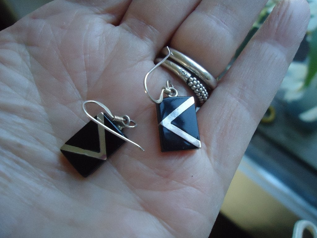 mooie echt zilveren oorhangers rechthoek met onix 925, Sieraden, Tassen en Uiterlijk, Hangers, Zwart, Ophalen of Verzenden, Zo goed als nieuw