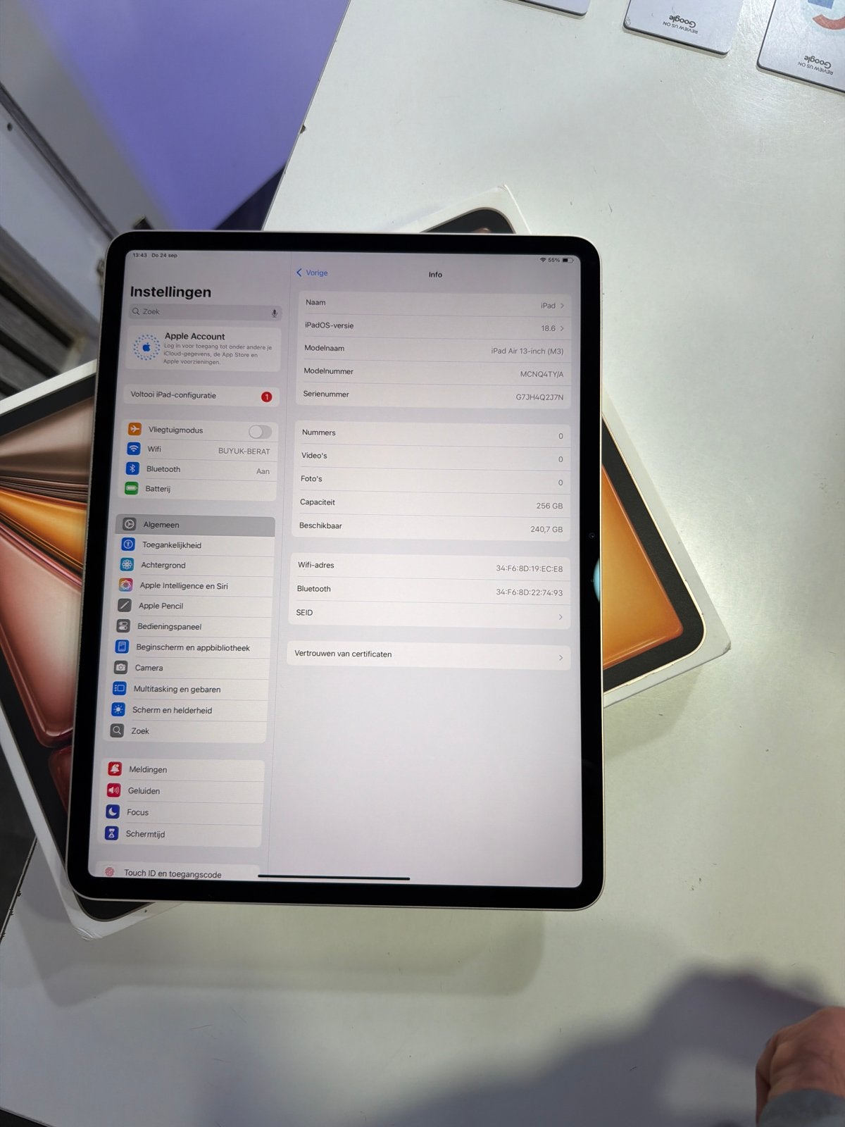 Apple iPad 13-inch (M3) Wi-Fi 256 GB - Zo goed als nieuw, Computers en Software, 13 inch of meer, Wit, Apple iPad Air, Zo goed als nieuw